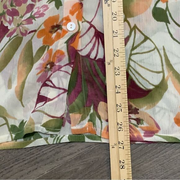 ALFRED DUNNER Floral Sheer Blouse Women’s Sz 12P Cream Fall Colors Button Up. - Picture 11 of 11